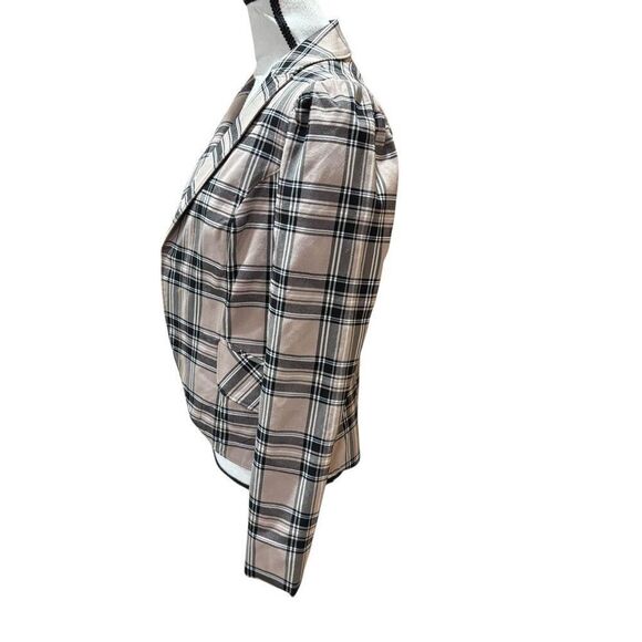 Rachel Zoe Plaid Blazer Boho Preppy Boxy Tan Black Cropped 1 Button Lined Small - Picture 6 of 9